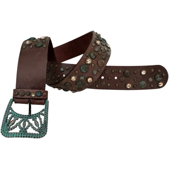 Streets Ahead Belt Women Large Studs Italian Leather Ribel Italy Buckle Western main image 14